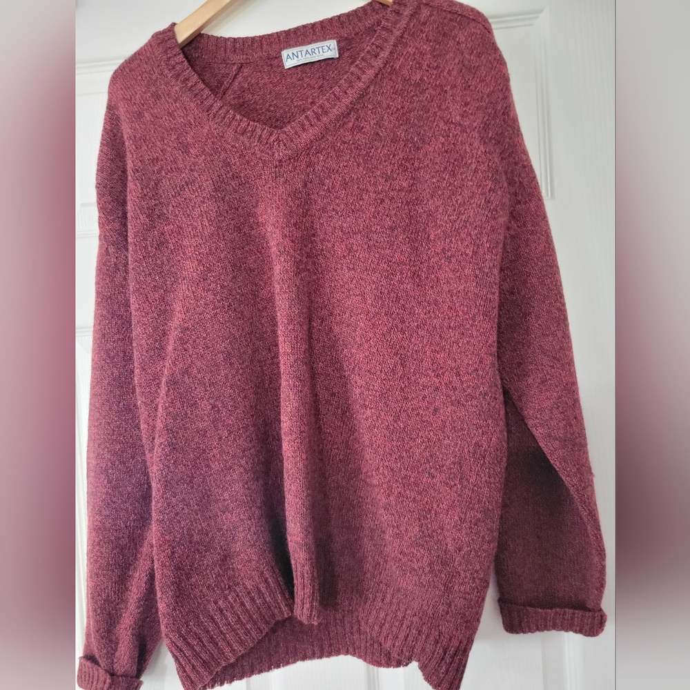 Antartex Mens Vintage 70s 100% Pure New Wool Knit  Sweater Large Grandpa Core